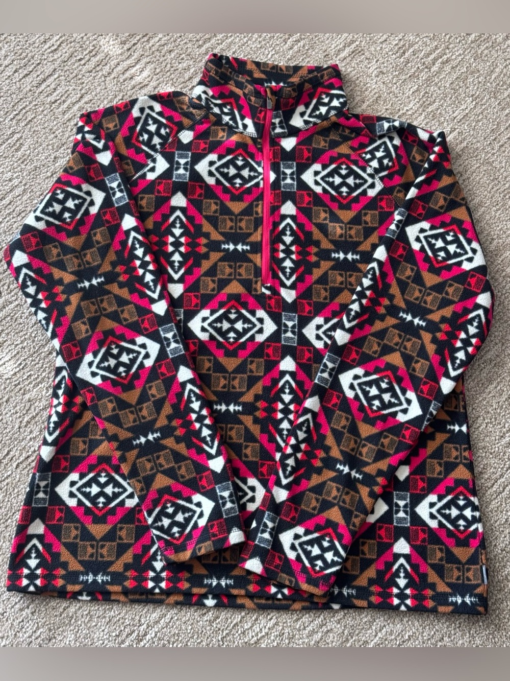 Eddie Bauer 1/4 Zip Fleece Pullover Jacket L Southwest Soft Mock Tribal Sweater